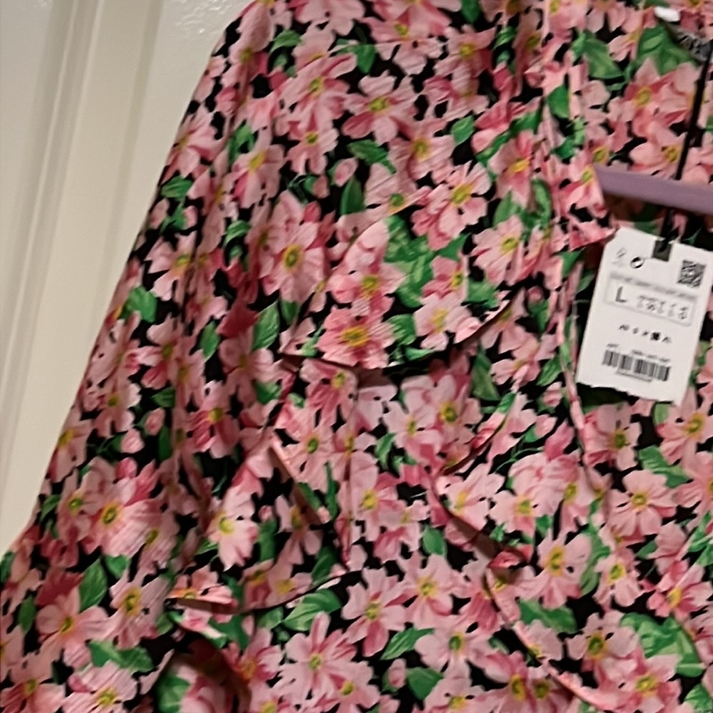 Zara pink floral silky blouse - Picture 3 of 7